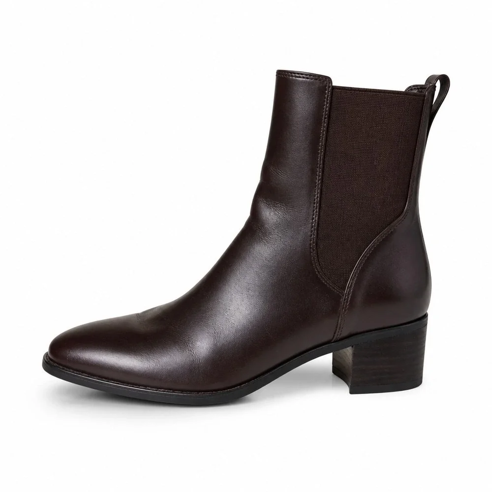 J.Crew Womens 12 Brown Leather Chelsea Ankle Boots Block Heel Classic Bundle